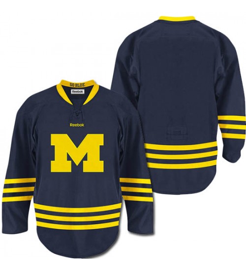 Custom 14-15 Michigan Wolverines 19 Dylan Larkin Away Hokcey Jersey Blue